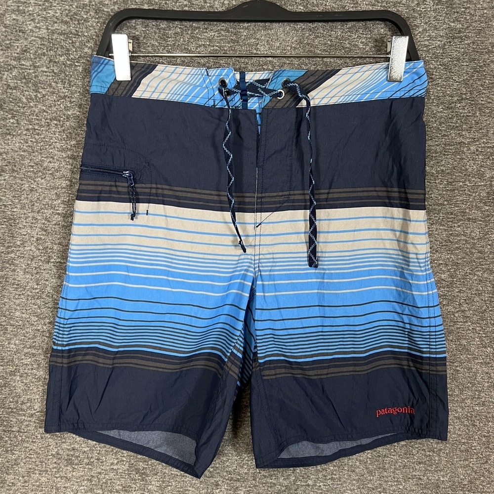 Patagonia Board Shorts Mens 30 Blue‎ Striped Swim Trunks Quick Dry Surf